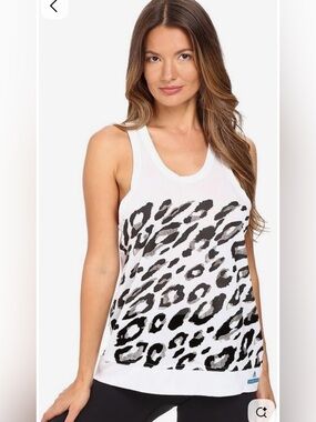 Adidas X Stella L McCartney white-black animal print high low mesh hem tank boho